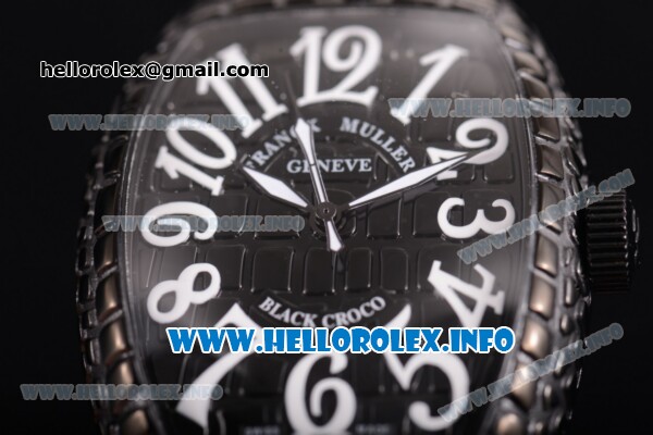 Franck Muller Black Croco Asia 2813 Automatic PVD Case wtih White Arabic Numeral Markers and Black Dial (BP) - Click Image to Close